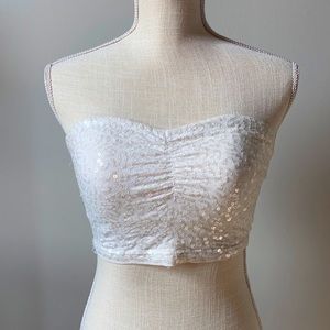 White Sequined Bandeau Top